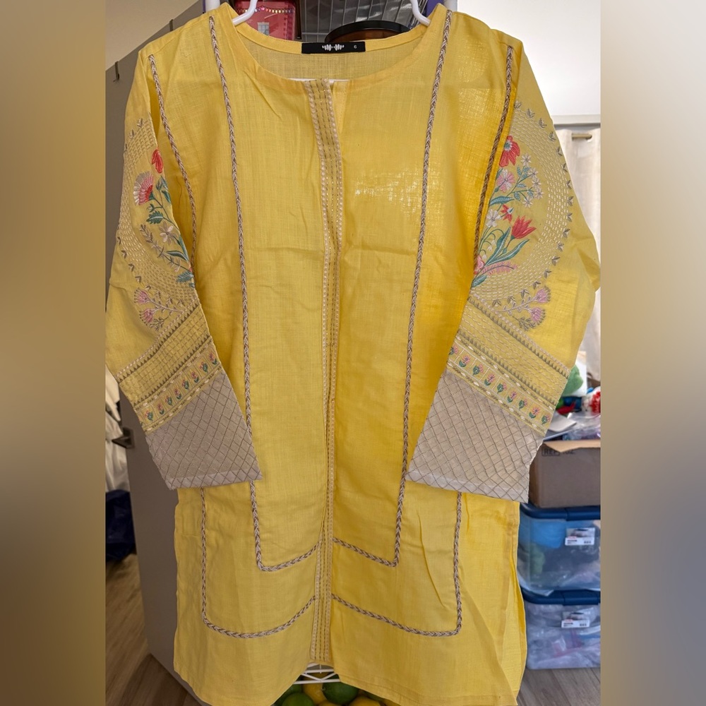 Khaadi Yellow Embroidered Women's Shirt Pakistani